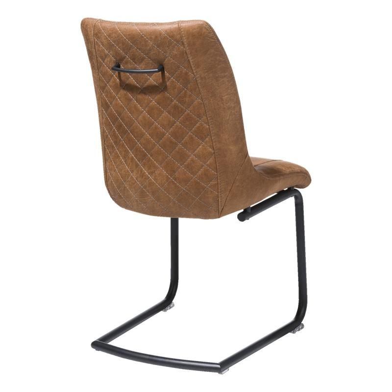 Brown Faux Leather Curved Backrest Install Non-Slip Mute Pad Dining Chair