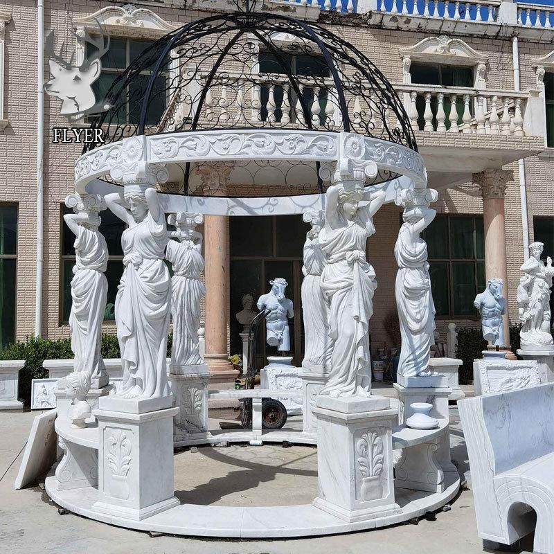 Modern Outdoor Garden Decoration Stone Gazebo White Marble Gazebos with Metal Roof for Grass Decoration