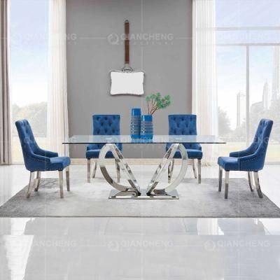 Modern Designs Tempered Glass Top Metal Stainless Steel Frame Dining Tables Set for Dining Room