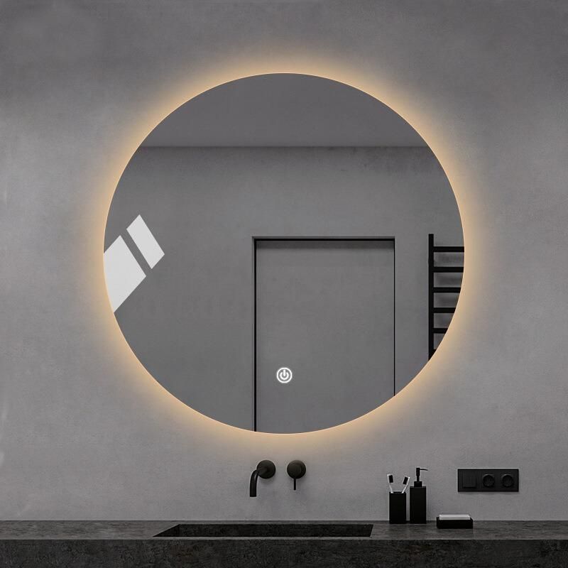 Woman Round LED Bathroom Mirror Illuminated with Defogger and Dimming