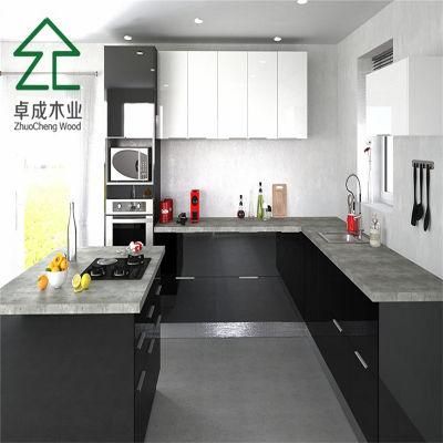 U Style Black Base White Wall Kitchen Cabinet