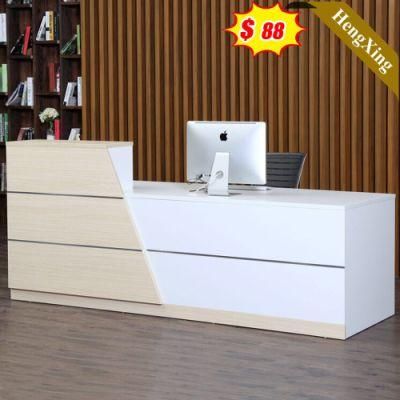 Simple Classic Design White Color Office Furniture Square Wooden Reception Table with Chair