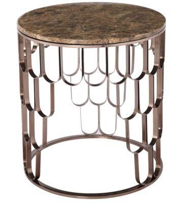 Round Stainless Steel Coffee Table with Natural Top for Home Restaurant Furniture