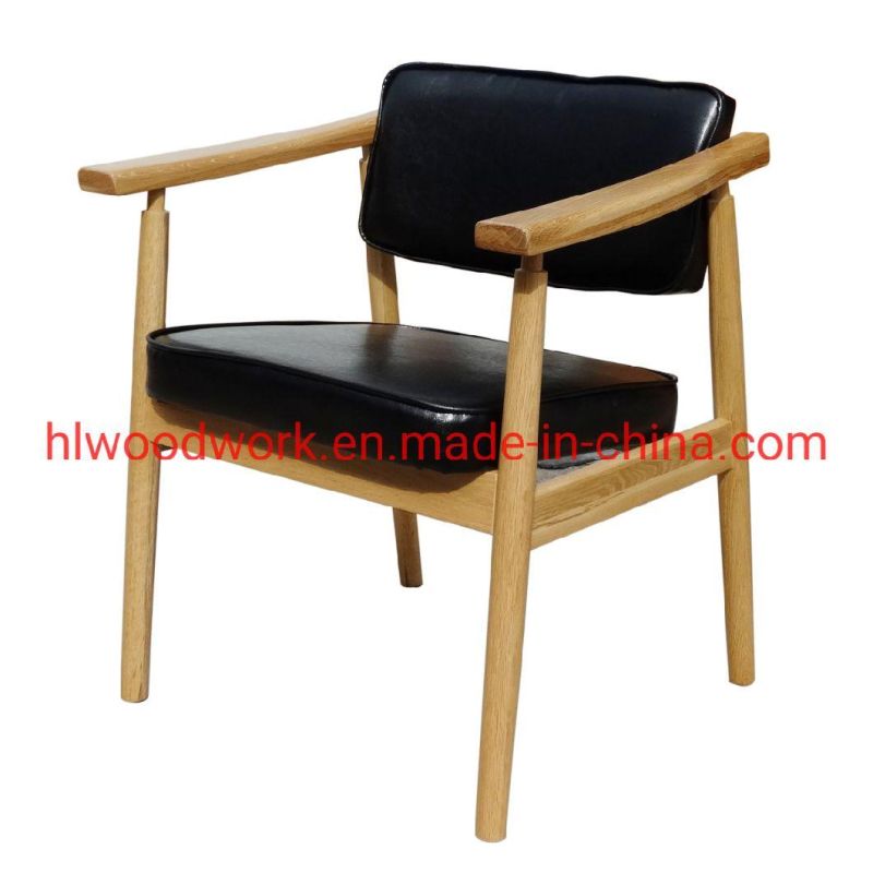 Leisure Chair Dining Chair Oak Wood Frame Natural Color Black PU Cushion Wooden Chair furniture Resteraunt Furniture