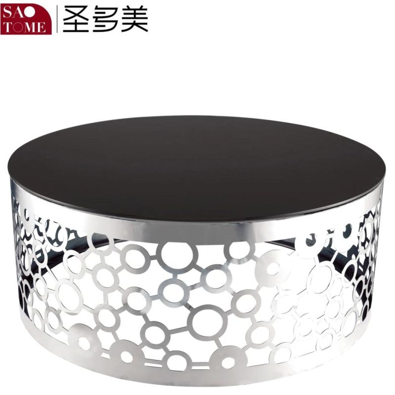 Hot Selling Household Black Metal Frame Glass Top Two-Layer Small Coffee Round Table