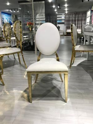 Luxury Infinity Golden Banquet Chairs Stainless Steel Wedding Chairs Stacking White PU Seat