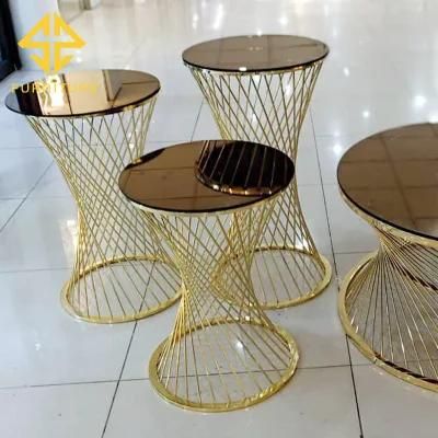 Modern Luxury Stainless Steel Frame Round Golden Bar Table for Wedding Use