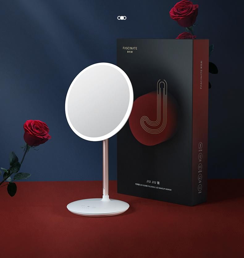 Fascinate Jiujiu 8 Inch Round Makeup LED Lighted Rechargeable Mirror