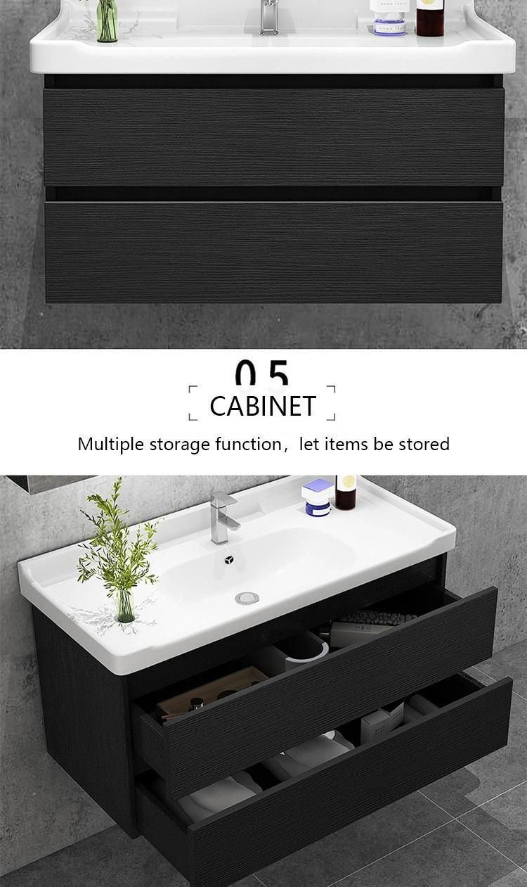 Modern Design Bathroom Furniture Wall Mounted Black Wooden Bathroom Vanity with Mirror and Drawer
