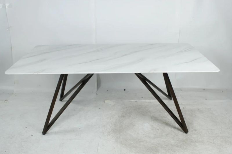 Wholesale Modern Simple Design Glass Marble Dining Table with Marble Paper Dining Tables Restaurant Home Furniture