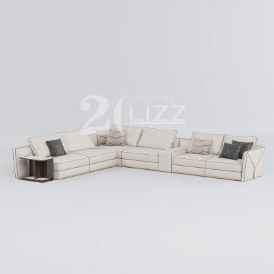 Professional European Style Luxury Hotel Home Furniture Modern Living Room L Shape White Leather Sofa
