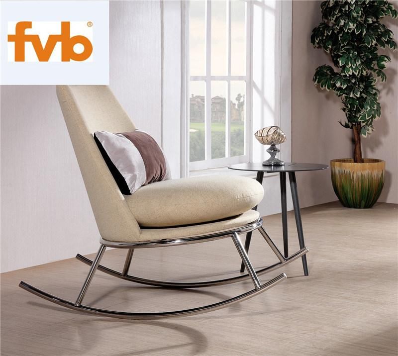 Home Modern Muted off-White Fabric Rocking Chair with Stainless Steel
