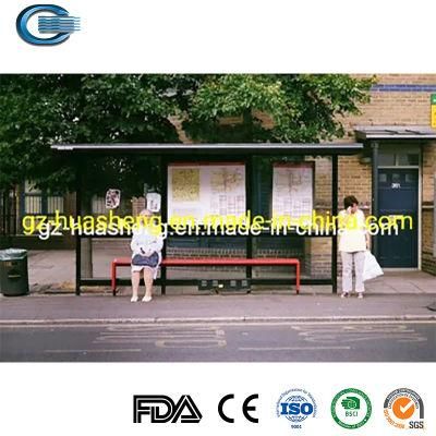 Huasheng New Bus Shelters China Bus Stop Advertising Shelter Supply Modern Stainless Steel Metal Structure Bus Stop Shelter