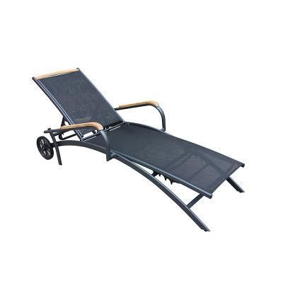 Garden Swimming Pool Furniture Aluminum Adjustable Single Sun Lounger with Mesh Fabric