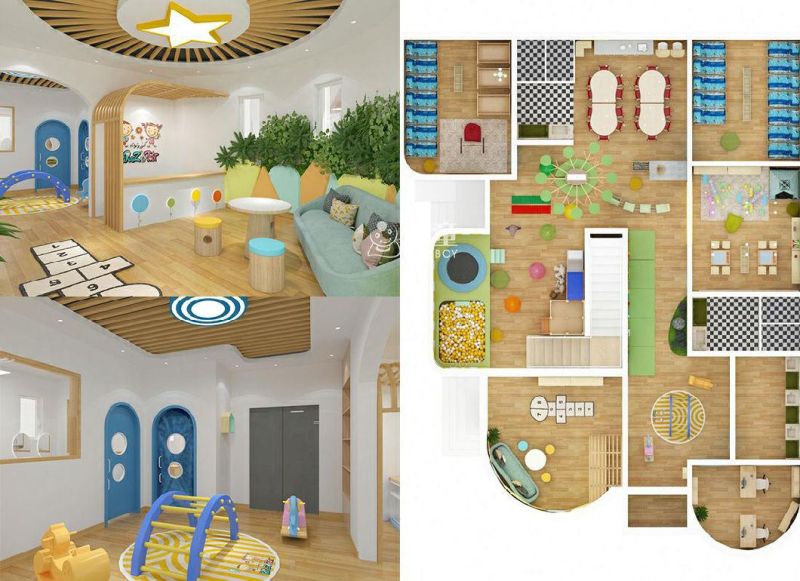 Modern Kindergarten Layout Design Kids Classroom Wooden Furniture