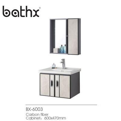 High Quality Modern Vanity Mirror Carbon Fiber Bathroom Cabinet with Ceramic Basin