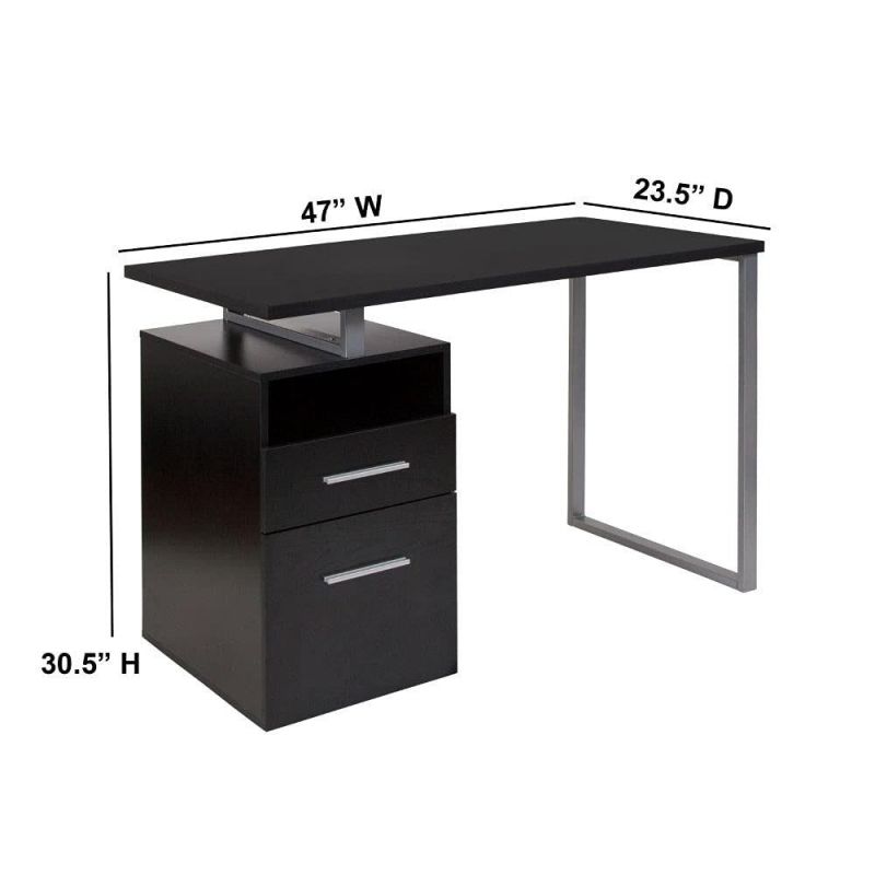 Computer Desk with Two Drawers and Silver Metal Frame