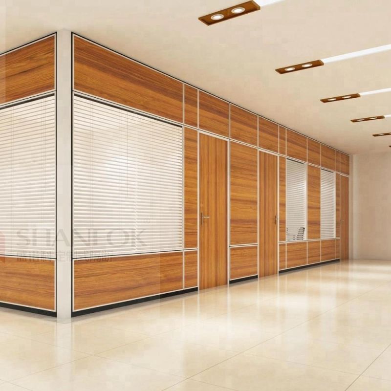 Decorative Half Glass Wall Partition, MDF Office Partition Wall