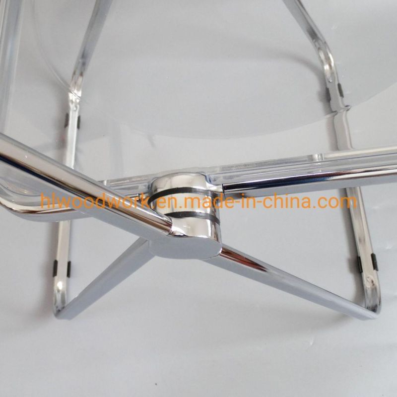 Modern Brown Plastic Folded Chair Office/Bar/Dining/Leisure/Banquet/Wedding/Meeting Chair in Chrome Frame Transparent Clear PC Plastic Dining Chair