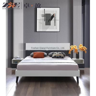 Single Double King Queen Size Modern Design Home School Furniture Bedroom MDF Bed with Headboard