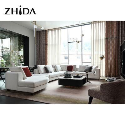 Zhida Modern Home Furniture Wholesale Villa Living Room White Fabric Sectional Couch Set Italian Design Modular Corner Sofa