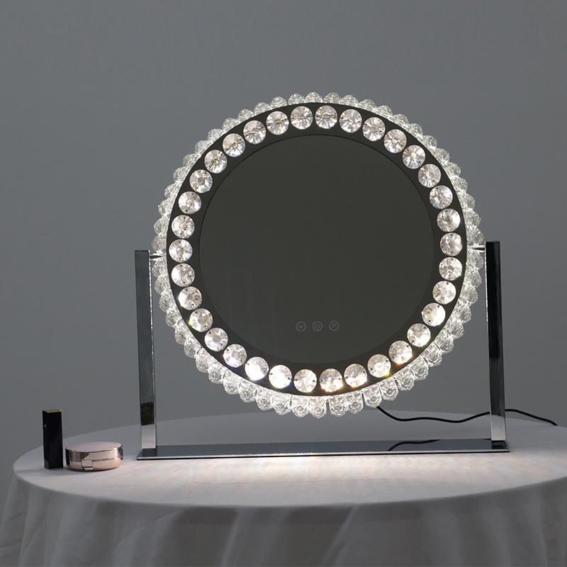 Round Shape Tabletop Crystal Makeup Mirror with Illuminated