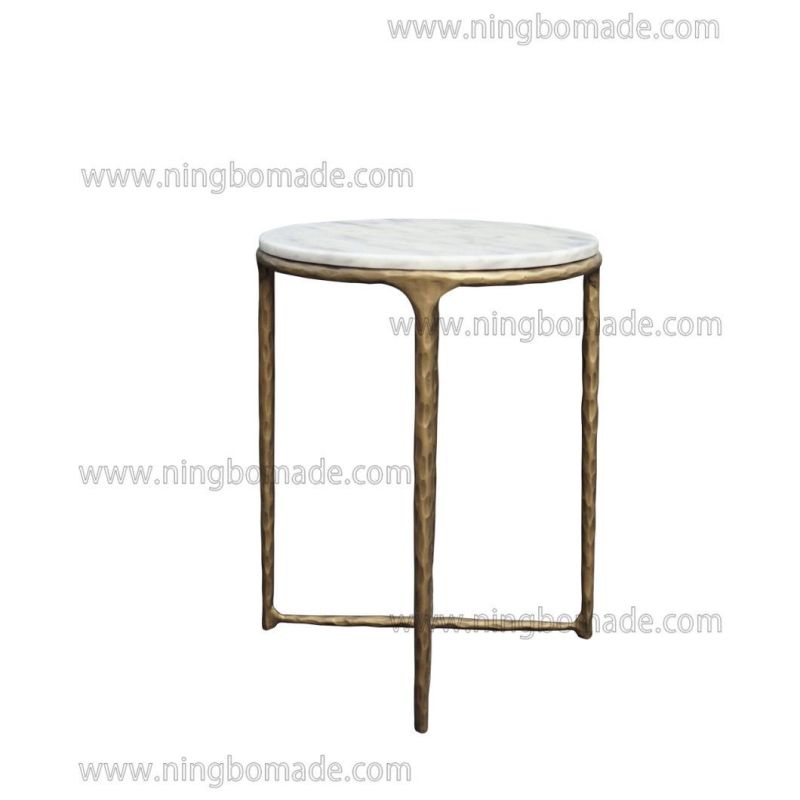 Thaddeus Sculptural Forged Collection Cloud Marble Top Light Brass Solid Forged Metal Base Corner Table