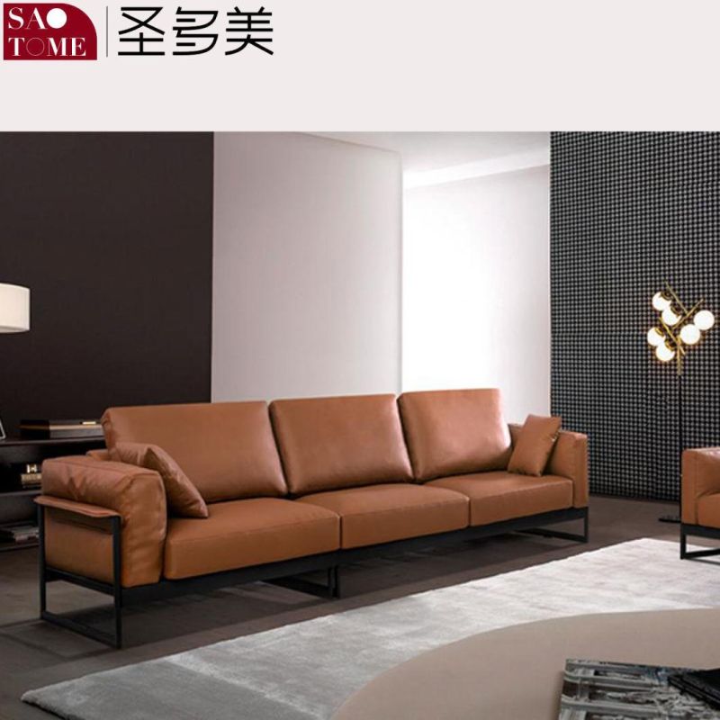 Modern Hotel Home Living Room Furniture Solid Wood Frame Leather Sofa