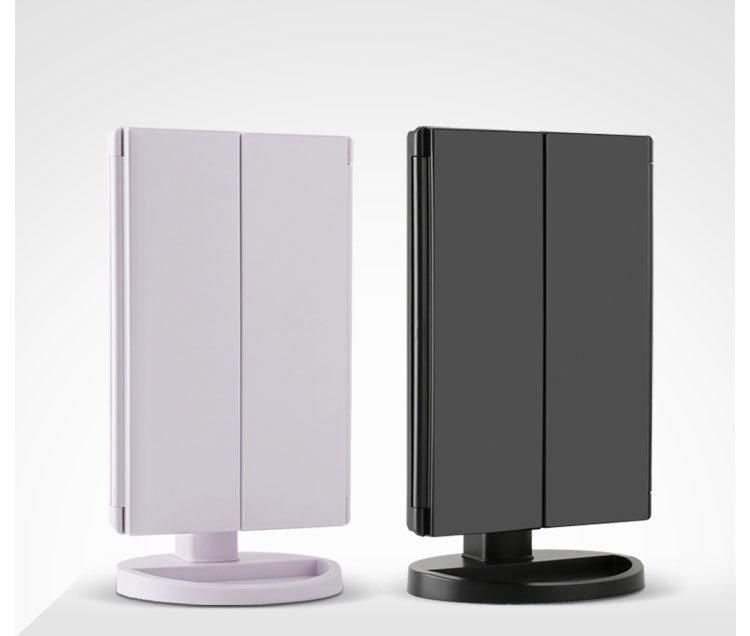 ABS 3 Sides Foldable Desktop Makeup Mirror with LED Light