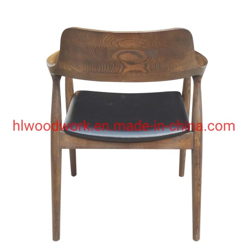 High Quality Hot Selling Modern Design Furniture Dining Chair Oak Wood Walnut Color Black PU Cushion Wooden Chair Home Furniture Arm Chair Dining Chair