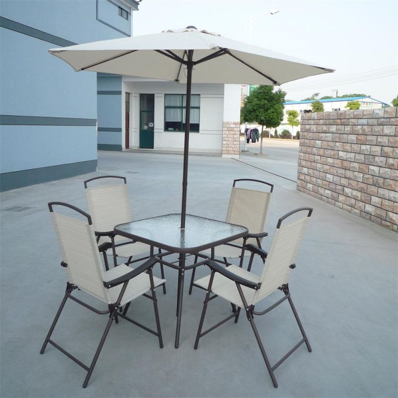 6PCS Outdoor Furniture Set Folding Dining Chair and Table with Umbrella