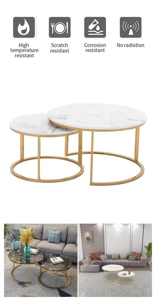 Amazon Hot Sale Modern Living Room Metal Frame Marble Round Top Coffee Table