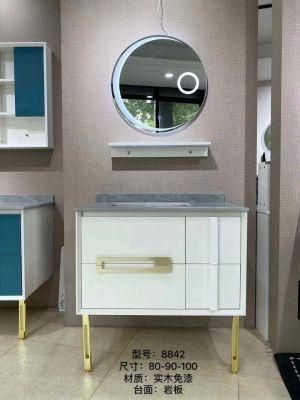 modern Marble Countertop LED Mirror Solid Wood Bathroom Hotel Furniture