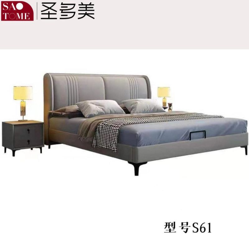 China Factory Home Furniture King Size Modern Luxury Khaki Leather Queen Bed