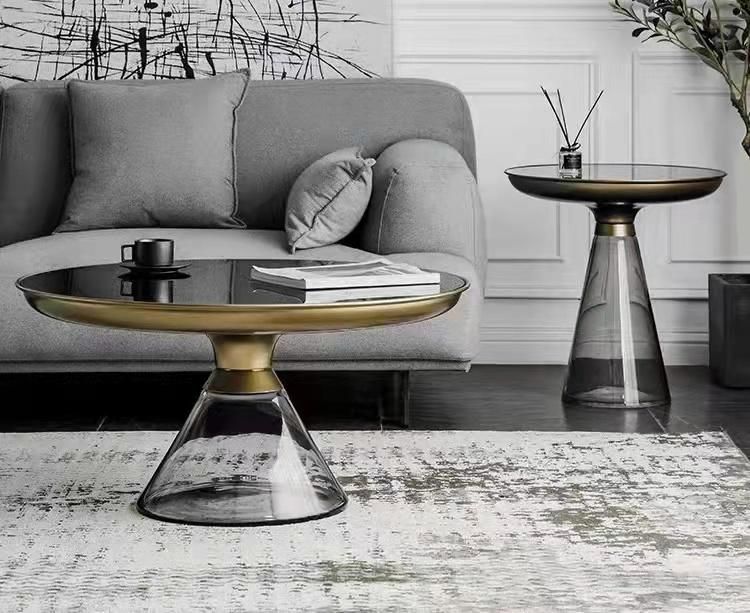 Modern Designer Living Room Furniture Nordic Style Hotel Gold Round Glass Bell Side Luxury Coffee Table