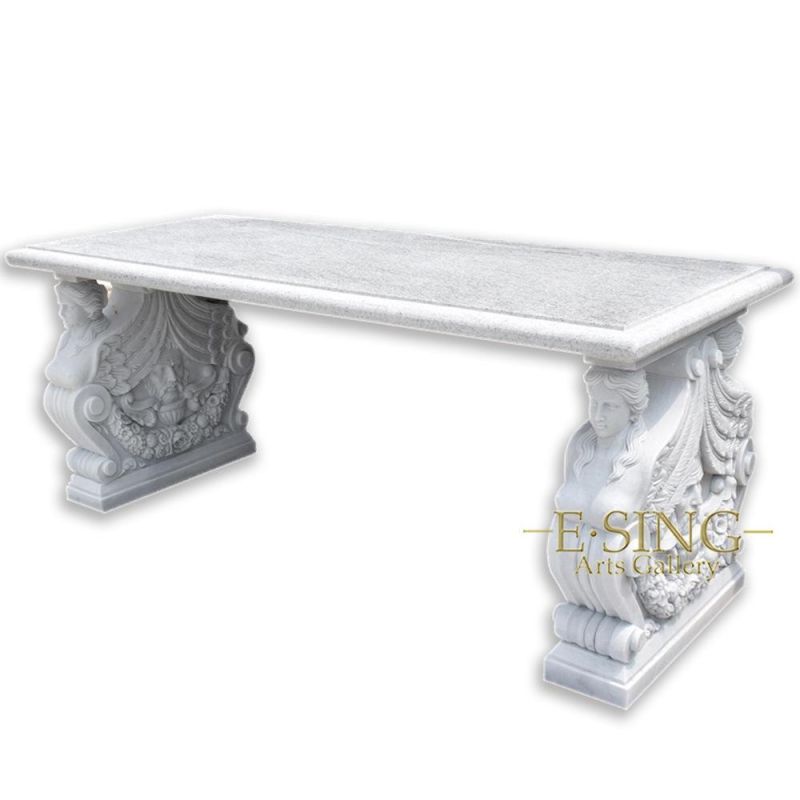 Modern Italian Art Natural Stone Hand Carving Relief Outdoor Marble Bench for Garden Decor