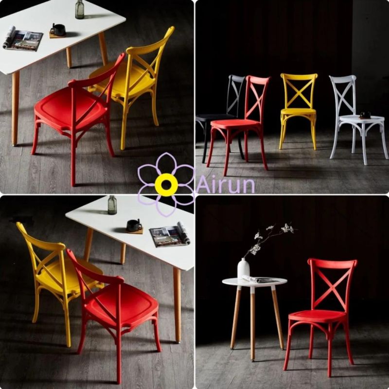 American Retro PP Cross Back Chair Thickened Backrest Integrated Coffee Shop Plastic Dining Chair