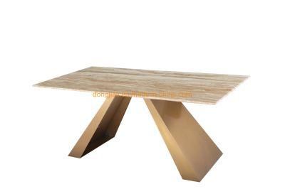 Stainless Steel with Nature Marble Top Dining Table Gold