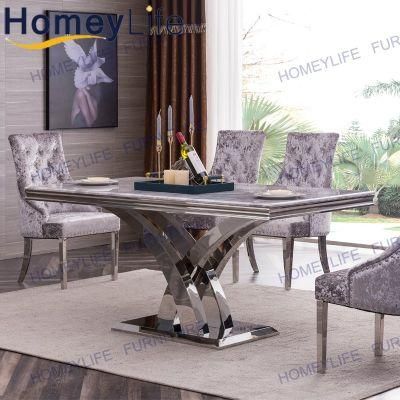 Best Price Modern Marble Dining Table with Sliver Chrome Stainless Steel Base