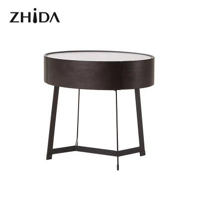 Zhida Home Furniture Bedroom Minimalism Nightstand Modern Bedside Table Villa Living Room Round Wooden Upholstered Side Table Cabinet