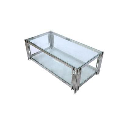 Wholesale Furniture Polished Stainless Steel Glass Top Outdoor Garden Table Coffee Table