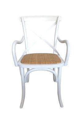 Wholesale Good Quality Peacan Parisian Design Modern Cafe Color Event Wedding Rental Stackable Bistro Wood Cross Back Chair