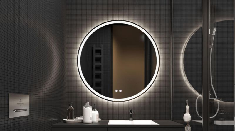 Round LED Bathroom Mirror Illuminated Anti Fog LED Light Bathroom Smart Makeup Vanity Mirror, Touch Dimmble Switch Color Temperatu Round LED Bathroom Mirror
