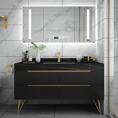 Luxury New Design Wall Mounted Ripple Effect Bathroom Vanity with Factory Price with Rock Plate Basin