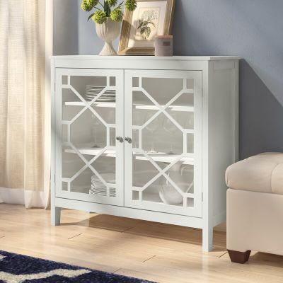 Modern Antique Furniture White Painting 2 Door Accent Storage Cabinet Living Room Furniture with Glass Door