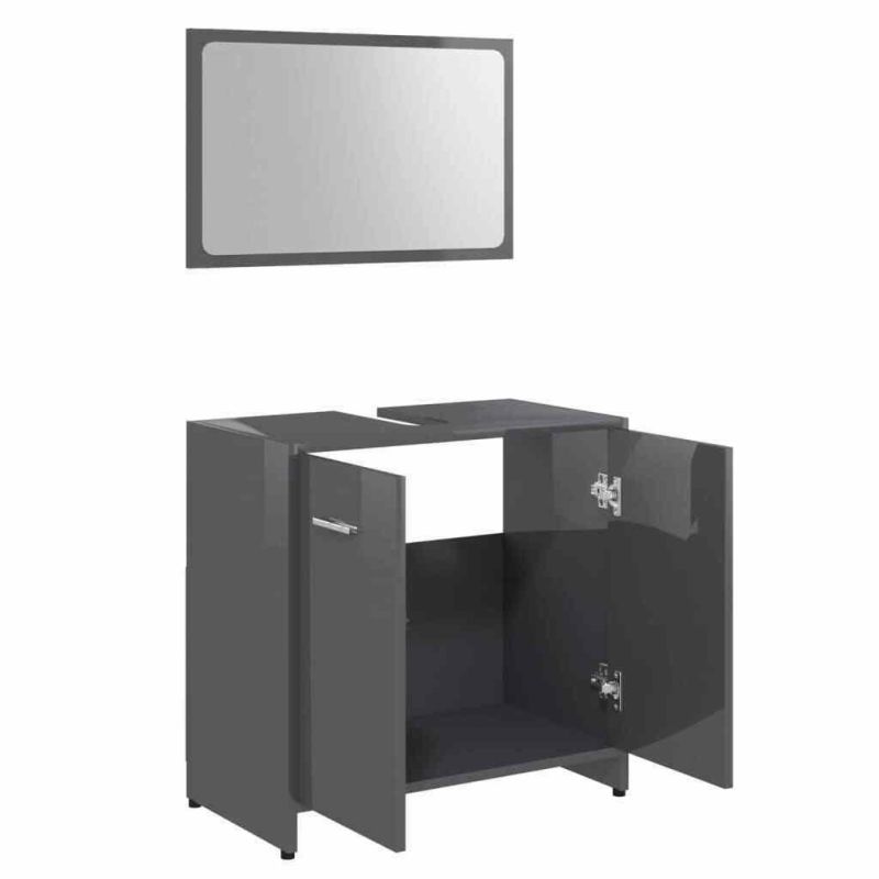 Bathroom Furniture Set High Gloss Grey Chipboard Vanity Unit