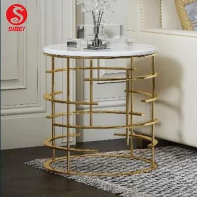 Unique Luxury Modern Marble Glass Stainless Steel Home Furniture Side Table and Small Coffee Table