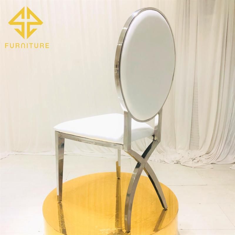 X Leg Round Back Silver Stainless Steel Dining Chair Hotel Furniture Wedding Events Chairs