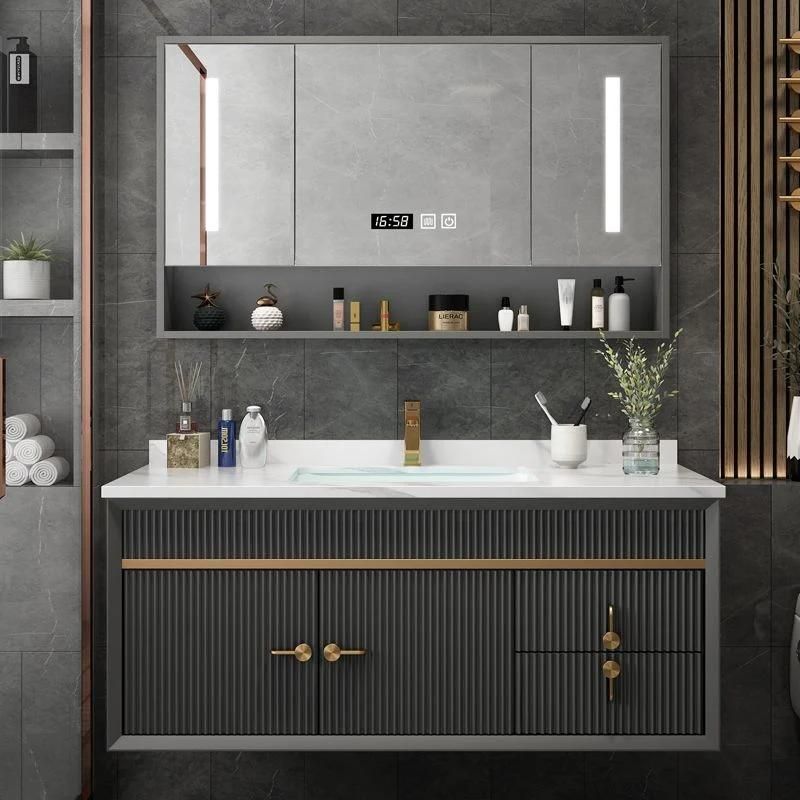 Nordic Rock Board Bathroom Cabinet Simple Solid Wood Light Luxury Intelligent