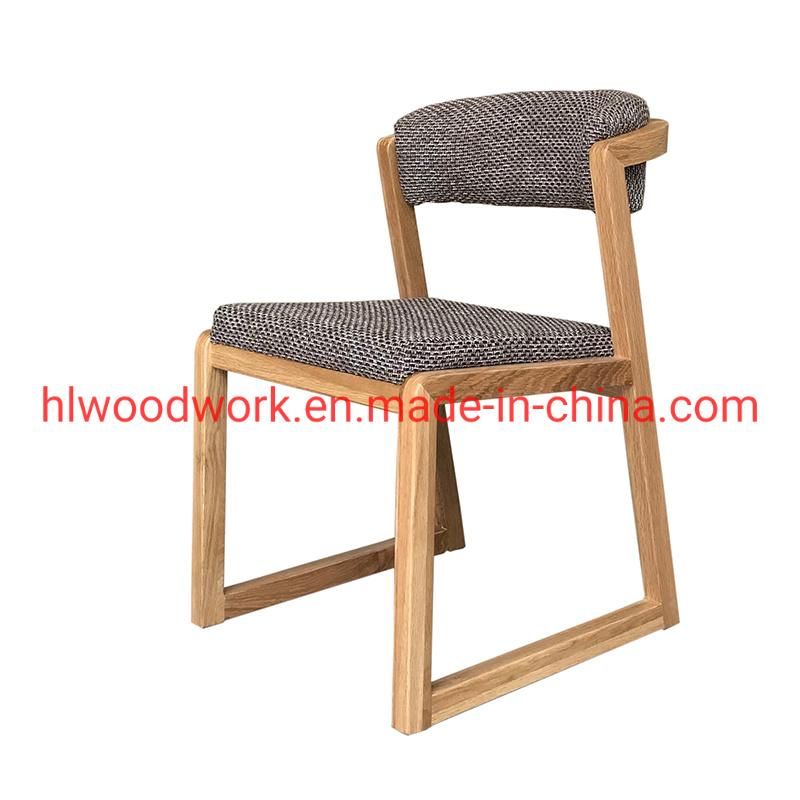 Dining Chair H Style Oak Wood Frame Brown Fabric Cushion Office Furniture